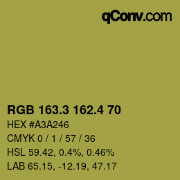カラーコード: RGB 163.3 162.4 70 | qconv.com