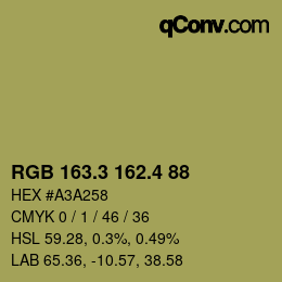 カラーコード: RGB 163.3 162.4 88 | qconv.com