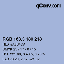 カラーコード: RGB 163.3 180 218 | qconv.com