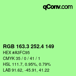カラーコード: RGB 163.3 252.4 149 | qconv.com
