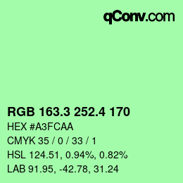 カラーコード: RGB 163.3 252.4 170 | qconv.com