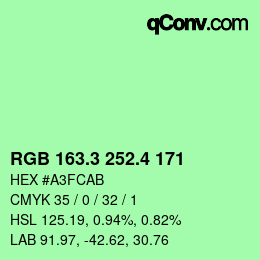 カラーコード: RGB 163.3 252.4 171 | qconv.com