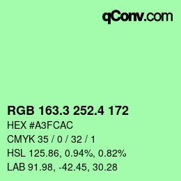 カラーコード: RGB 163.3 252.4 172 | qconv.com