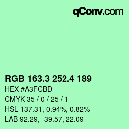 カラーコード: RGB 163.3 252.4 189 | qconv.com