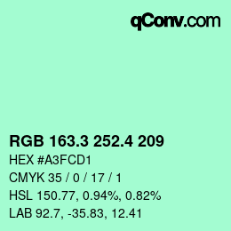 カラーコード: RGB 163.3 252.4 209 | qconv.com