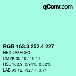 カラーコード: RGB 163.3 252.4 227 | qconv.com