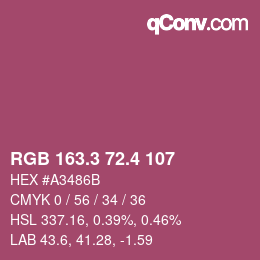 カラーコード: RGB 163.3 72.4 107 | qconv.com