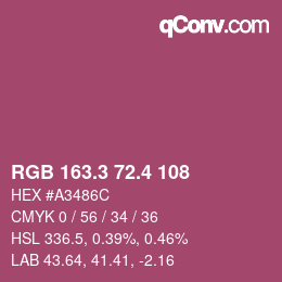 カラーコード: RGB 163.3 72.4 108 | qconv.com