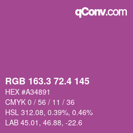 カラーコード: RGB 163.3 72.4 145 | qconv.com
