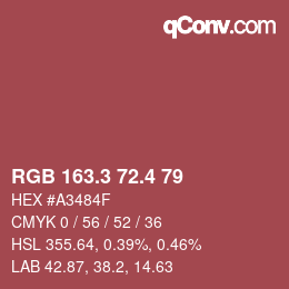 カラーコード: RGB 163.3 72.4 79 | qconv.com