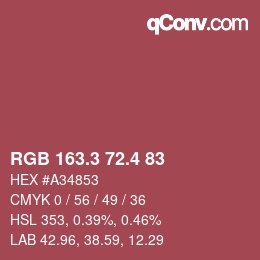カラーコード: RGB 163.3 72.4 83 | qconv.com