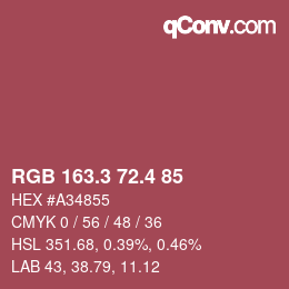 カラーコード: RGB 163.3 72.4 85 | qconv.com