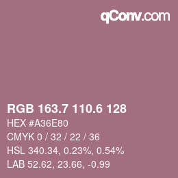 カラーコード: RGB 163.7 110.6 128 | qconv.com
