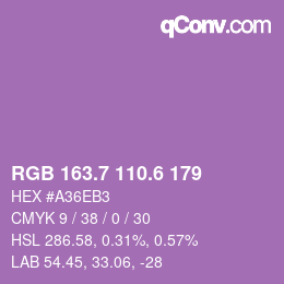カラーコード: RGB 163.7 110.6 179 | qconv.com