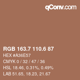 カラーコード: RGB 163.7 110.6 87 | qconv.com