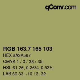 カラーコード: RGB 163.7 165 103 | qconv.com