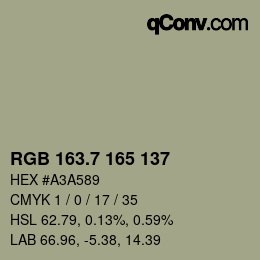 カラーコード: RGB 163.7 165 137 | qconv.com