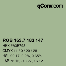 カラーコード: RGB 163.7 183 147 | qconv.com