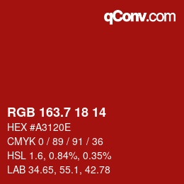 カラーコード: RGB 163.7 18 14 | qconv.com