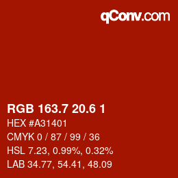 カラーコード: RGB 163.7 20.6 1 | qconv.com