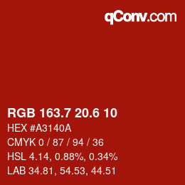 カラーコード: RGB 163.7 20.6 10 | qconv.com