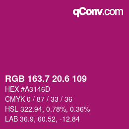 カラーコード: RGB 163.7 20.6 109 | qconv.com