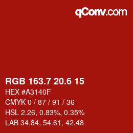 カラーコード: RGB 163.7 20.6 15 | qconv.com