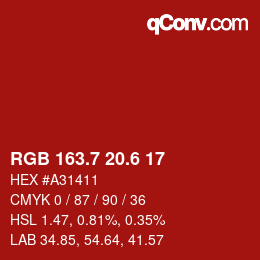 カラーコード: RGB 163.7 20.6 17 | qconv.com