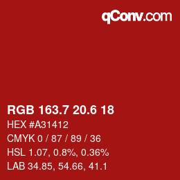 カラーコード: RGB 163.7 20.6 18 | qconv.com