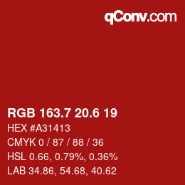カラーコード: RGB 163.7 20.6 19 | qconv.com