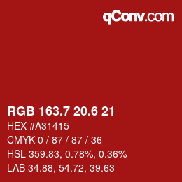 カラーコード: RGB 163.7 20.6 21 | qconv.com