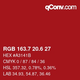 カラーコード: RGB 163.7 20.6 27 | qconv.com