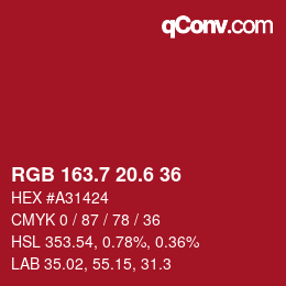 カラーコード: RGB 163.7 20.6 36 | qconv.com