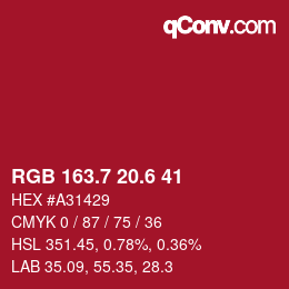 カラーコード: RGB 163.7 20.6 41 | qconv.com