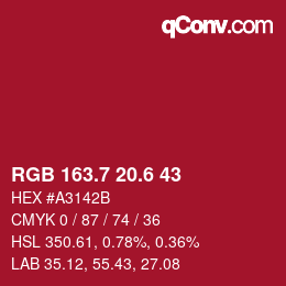 カラーコード: RGB 163.7 20.6 43 | qconv.com