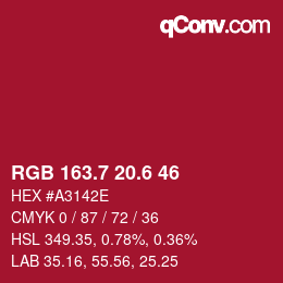 カラーコード: RGB 163.7 20.6 46 | qconv.com