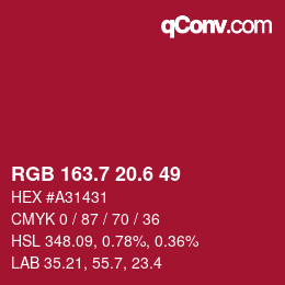 カラーコード: RGB 163.7 20.6 49 | qconv.com