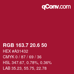 カラーコード: RGB 163.7 20.6 50 | qconv.com