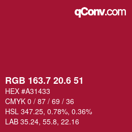 カラーコード: RGB 163.7 20.6 51 | qconv.com