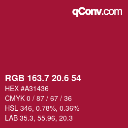 カラーコード: RGB 163.7 20.6 54 | qconv.com