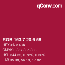 カラーコード: RGB 163.7 20.6 58 | qconv.com