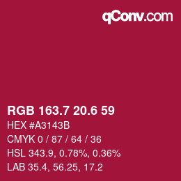 カラーコード: RGB 163.7 20.6 59 | qconv.com