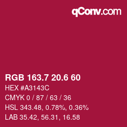 カラーコード: RGB 163.7 20.6 60 | qconv.com