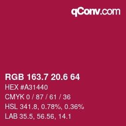 カラーコード: RGB 163.7 20.6 64 | qconv.com