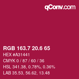 カラーコード: RGB 163.7 20.6 65 | qconv.com
