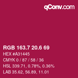 カラーコード: RGB 163.7 20.6 69 | qconv.com