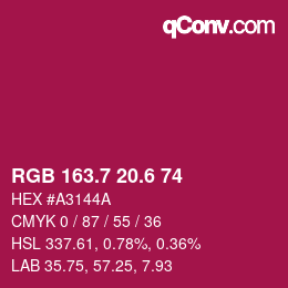 カラーコード: RGB 163.7 20.6 74 | qconv.com