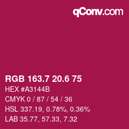 カラーコード: RGB 163.7 20.6 75 | qconv.com