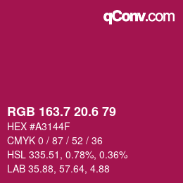 カラーコード: RGB 163.7 20.6 79 | qconv.com