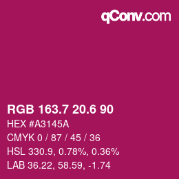カラーコード: RGB 163.7 20.6 90 | qconv.com